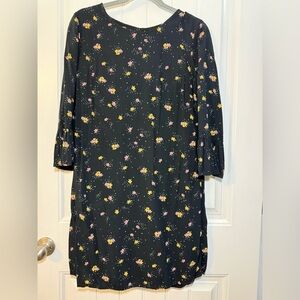 Old Navy Floral Mini Dress Medium Black Long Sleeve Boho Casual